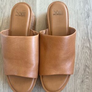 Sofft Brown Leather Slide Sandals